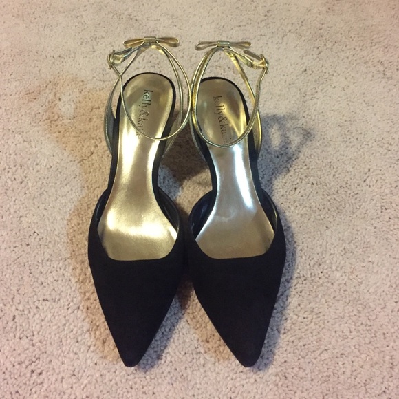 Gold Bow & Black D'orsay High Heels Slingback - Picture 2 of 7